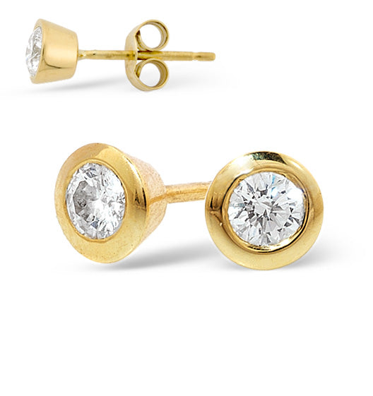 18K Gold Rub-over Diamond Stud Earrings - 0.30CT - G/VS - 5mm